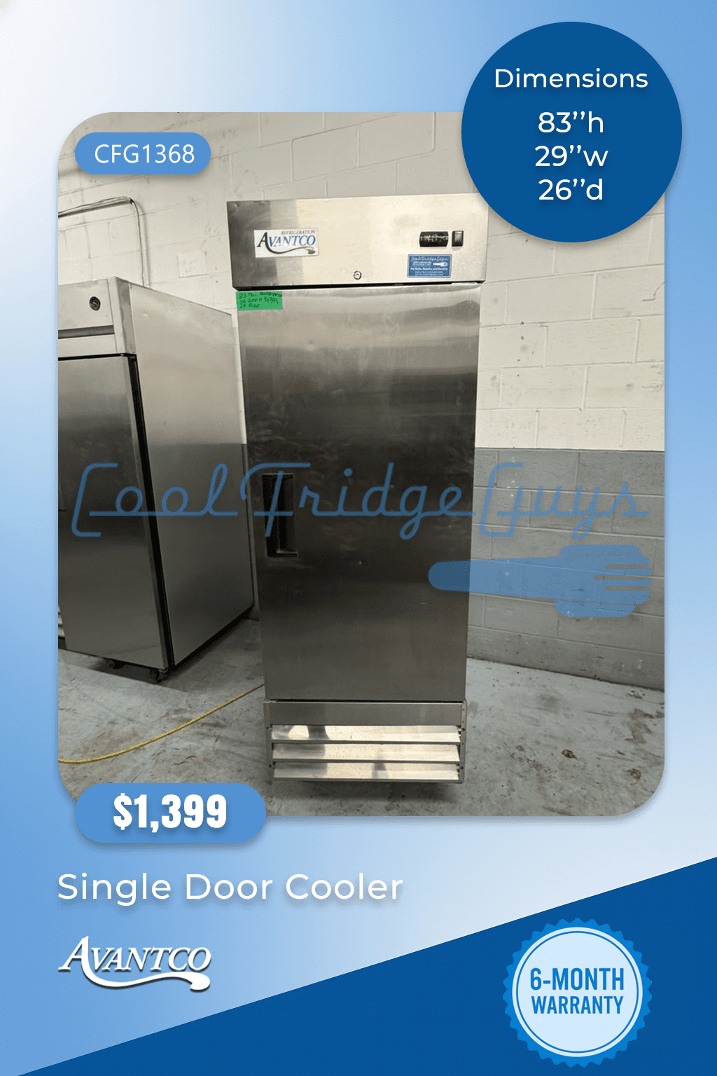 Avantco Single Door Stainless Steel Cooler – Model A19RHC