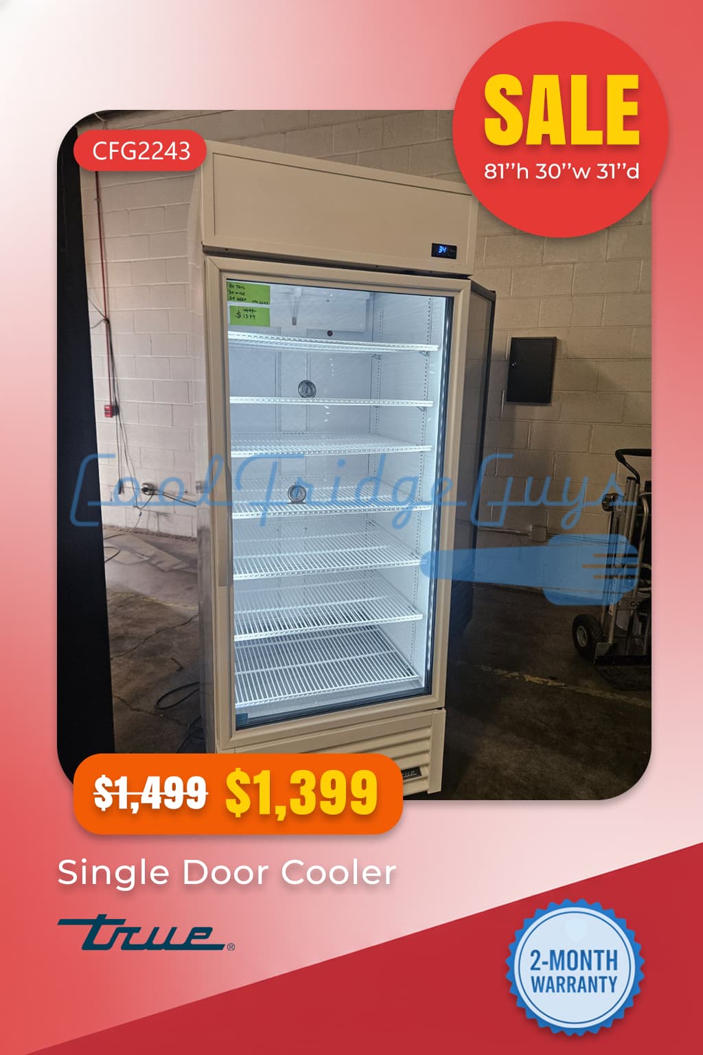 True Single Glass Door Cooler