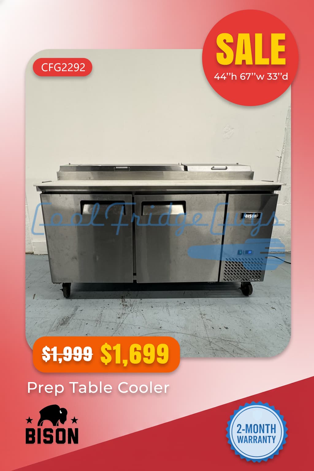 Bison Prep Table Stainless Steel Cooler